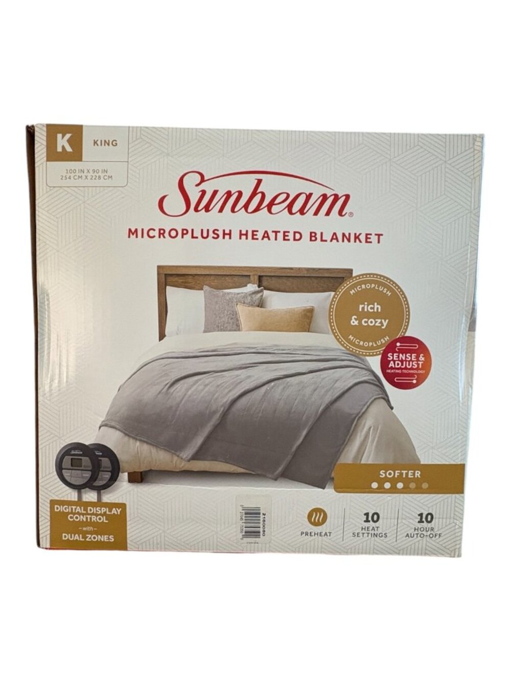 Sunbeam King Heated Blanket Microplush Mushroom Taupe Dual Zone 10 Heat NIB Seal